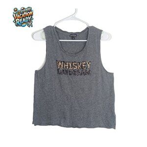 Express Whiskey Daydream Sparkle Tank Top M Gray Sleeveless Sequin Graphic Tee